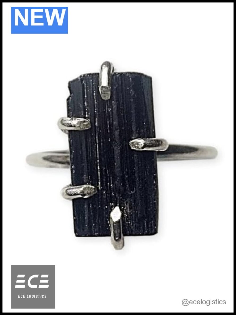 Handmade Raw Black Tourmaline Solid Sterling Silver Ring - Protection Stone